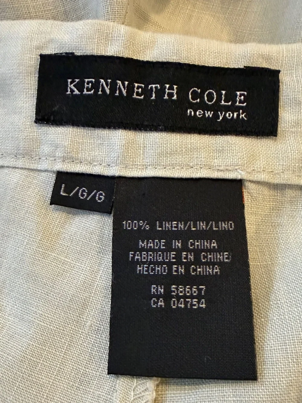 Kenneth Cole New York Vintage Y2K Mens 100% Linen Pants Beige 38x32 Size L